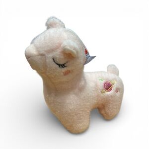 Plush Alpaca Toy with Planet Embroidery Pink Soft 9" wide 8" High